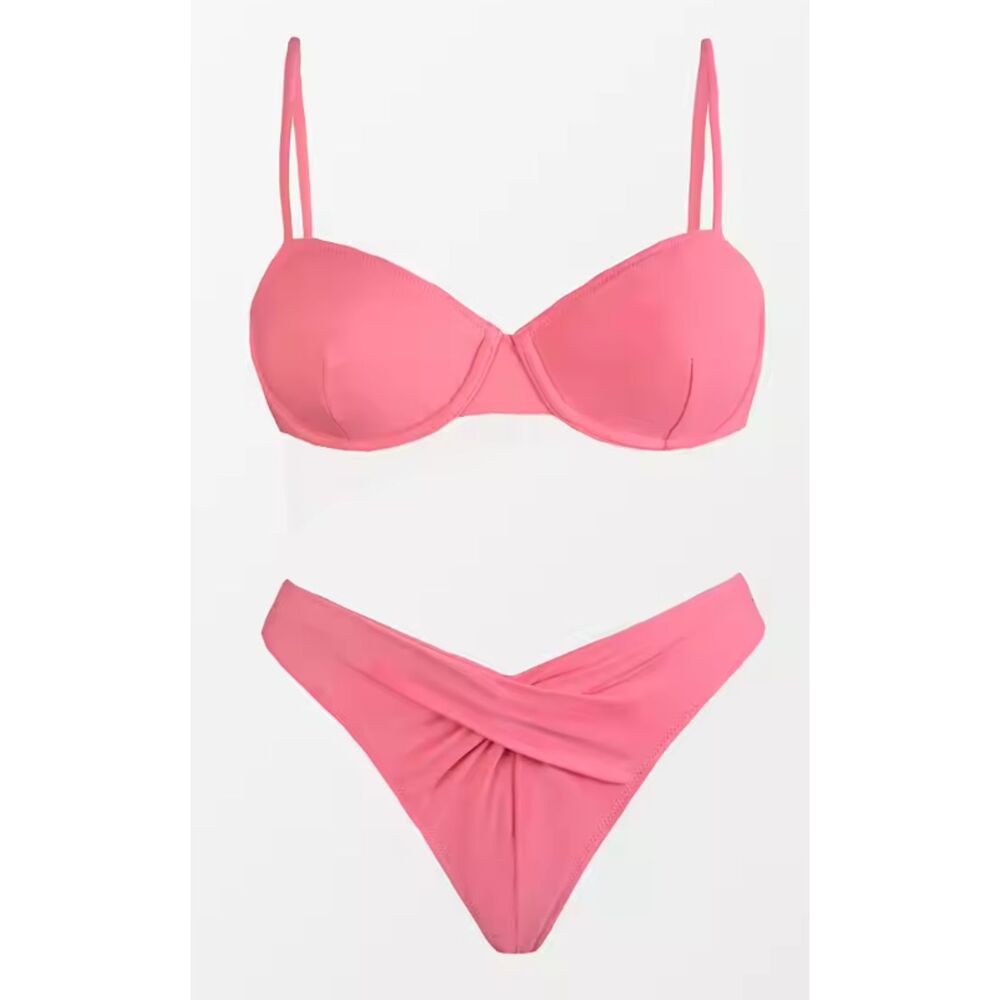 Cupshe Bikini M Women's Pink Underwire Bandeau Cheeky Hipster Swimsuit Beach